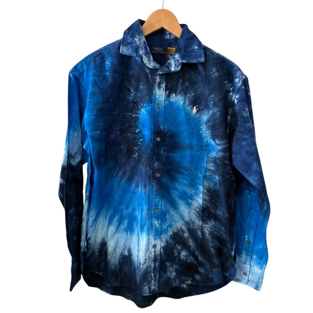 Polo Ralph Lauren Classic Oxford Button Down Shirt Ocean Blue Tie Dye 8